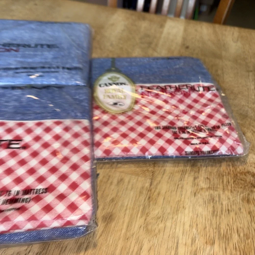 VTG Cannon Royal Family Featherlite Full Sheet Set Red Blue Gingham Check NEW